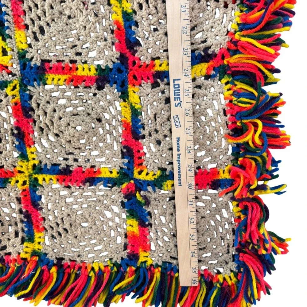 Vintage Crochet Granny Square Cottagecore Blanket Afghan Boho Throw‎ Fringe